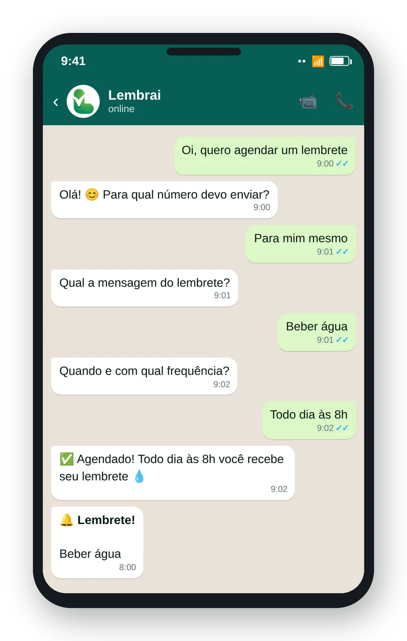 Onboarding: agendar um lembrete diário pelo WhatsApp com o assistente Lembrai