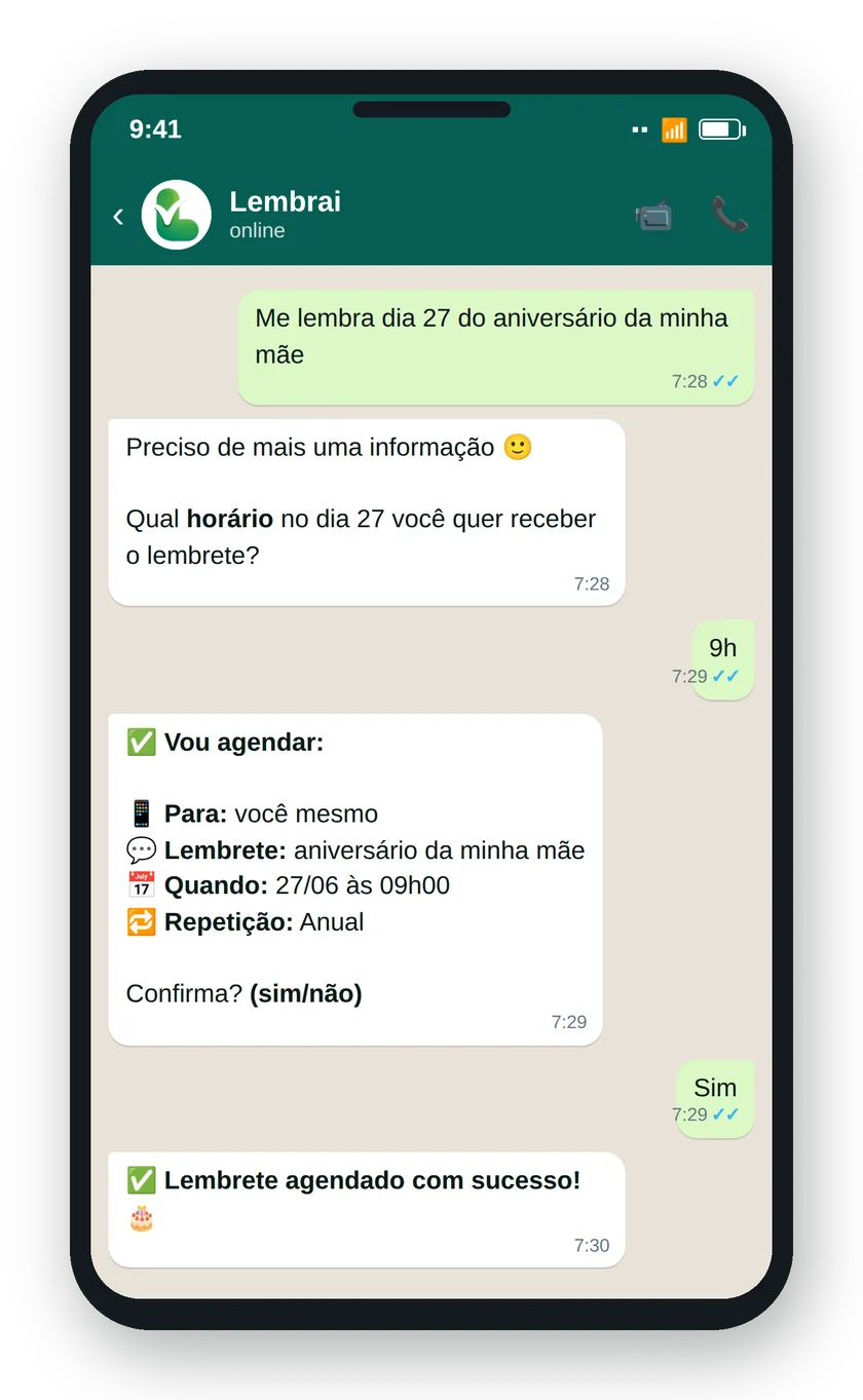 Assistente entendendo linguagem natural e confirmando o agendamento